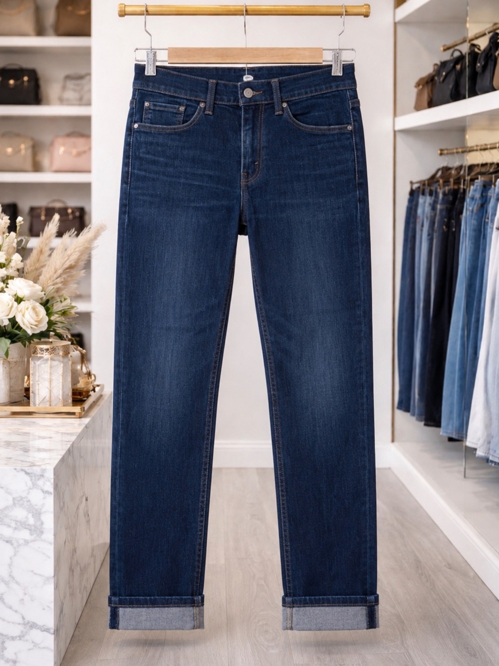 💥3/$50 Levi's Dark Blue Slim Boyfriend Jeans | Distressed | 31” Waist | GUC